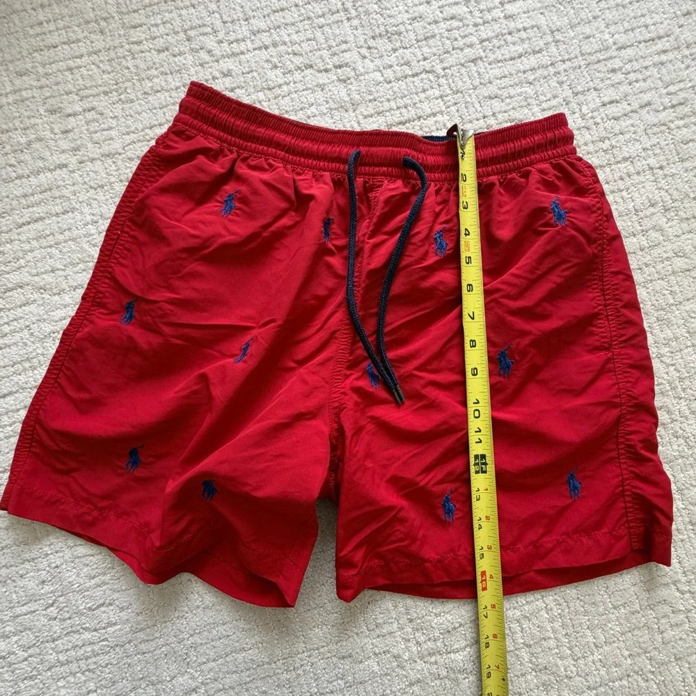 Polo Ralph Lauren Mens Red Blue Pony Embroidered Swim Trunks M Preppy Nautical